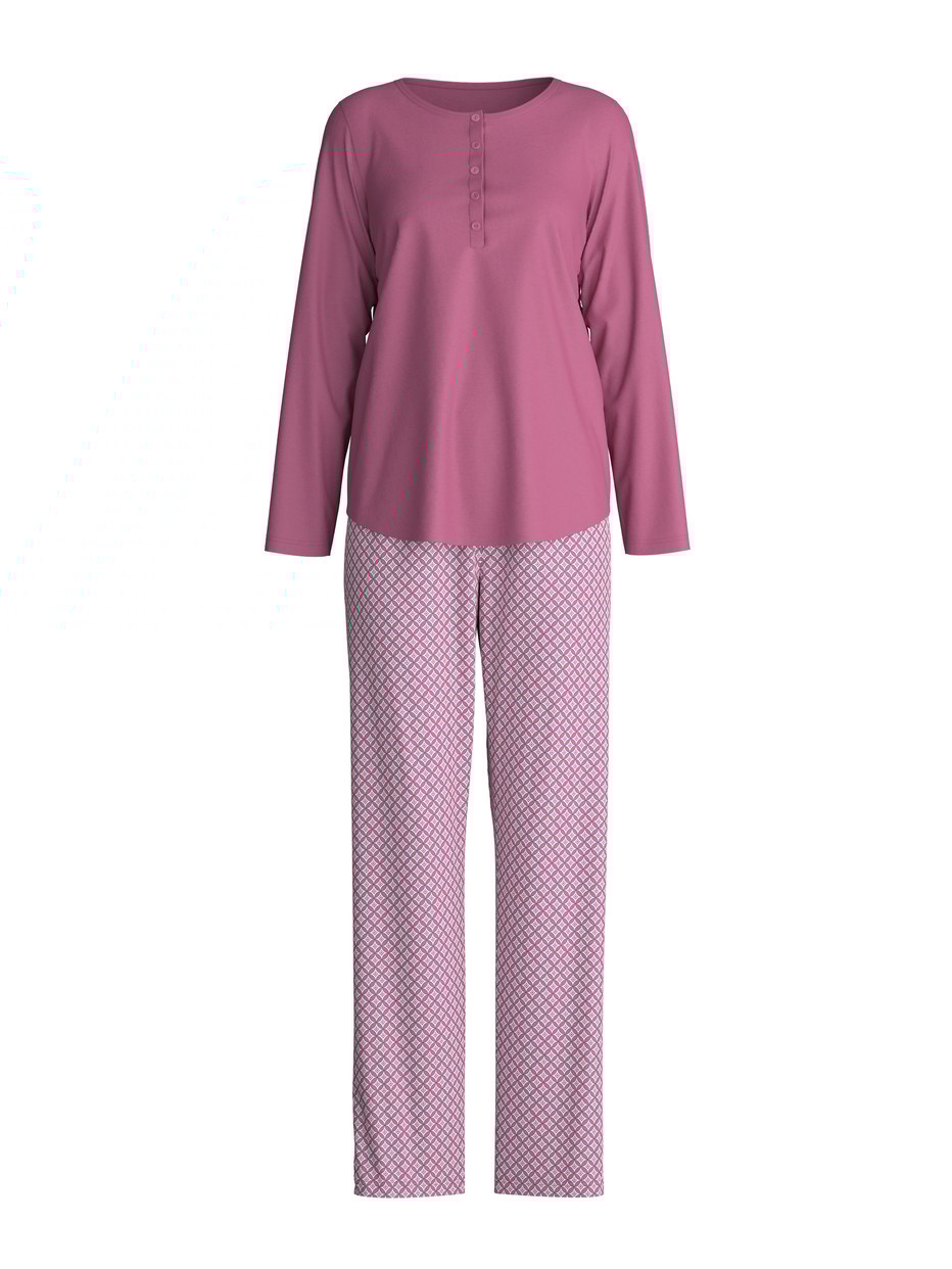 Damen - Pyjama, lang aus 100% Baumwolle in Violett, Motiv aus Serie Cotton Special von CALIDA, Verpackung