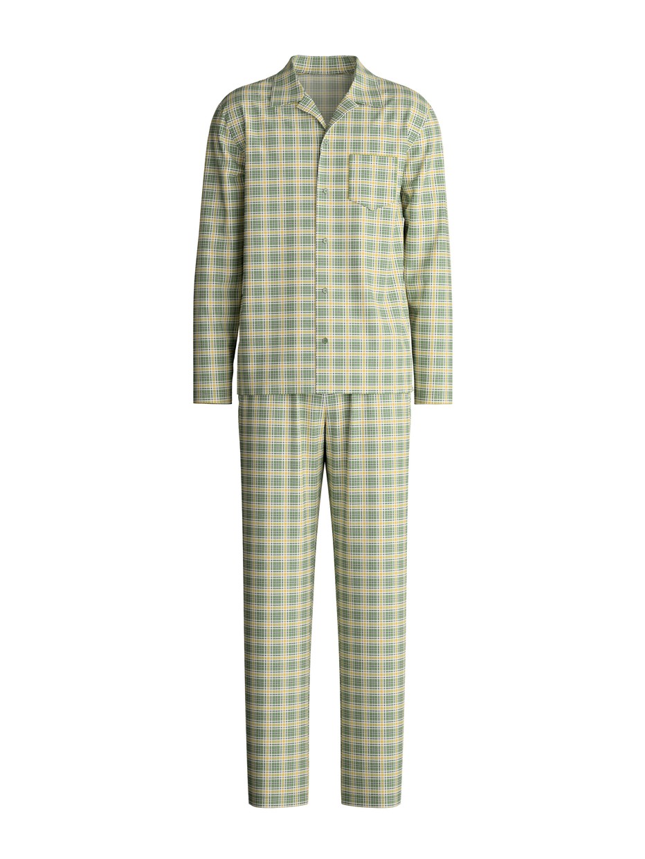 Homme - Pyjama à boutons en 100% coton de couleur Vert, À carreaux, de la série Nightwear Xtra de CALIDA