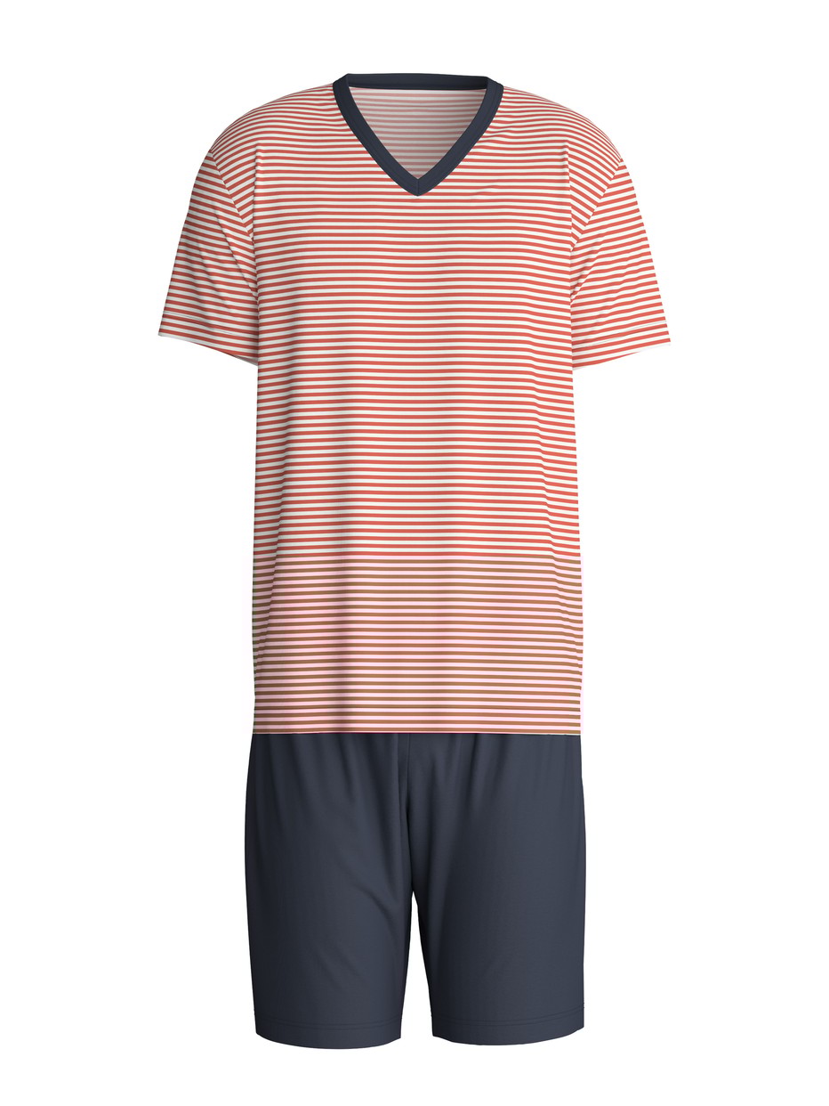 Uomo - Pigiama corto in 100% cotone di colore Rosso, A righe, della serie Nightwear Xtra di CALIDA