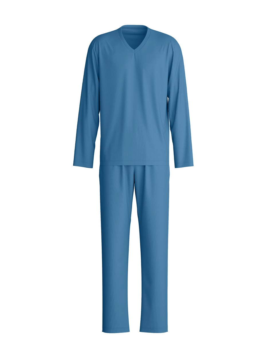 Homme - Pyjama, longue en 100% coton de couleur Bleu, Unicolore, de la série Nightwear Xtra de CALIDA