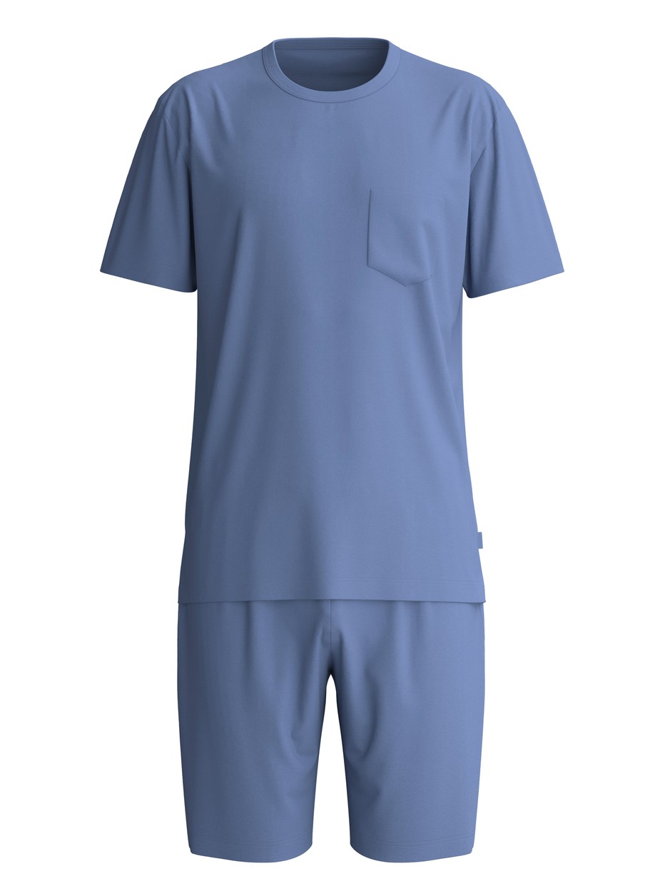 Herren - Kurz-Pyjama aus 100% Baumwolle in Blau, Einfarbig aus Serie Relax Choice 1 von CALIDA