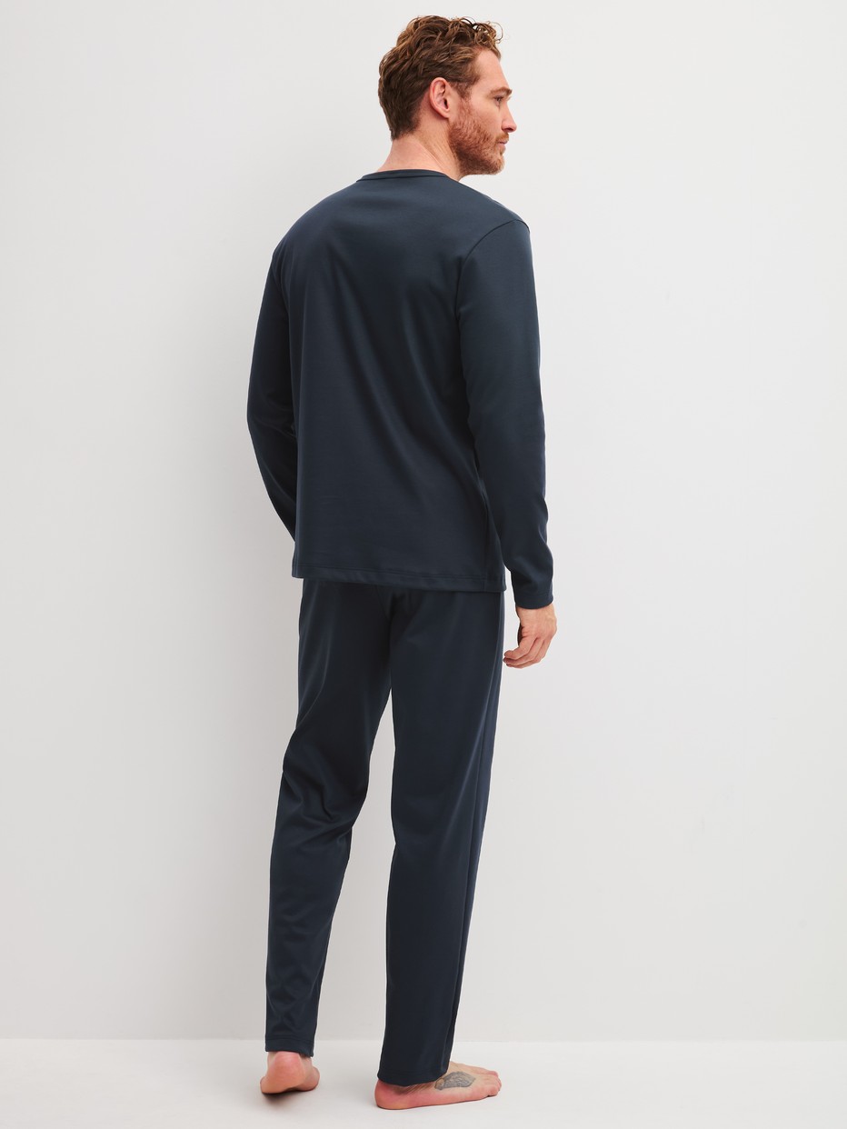 Men model is wearing  made of 100% Cotton in Blue, Unicoloured from the Relax Cosy Vibes 3 series by CALIDA, Back view