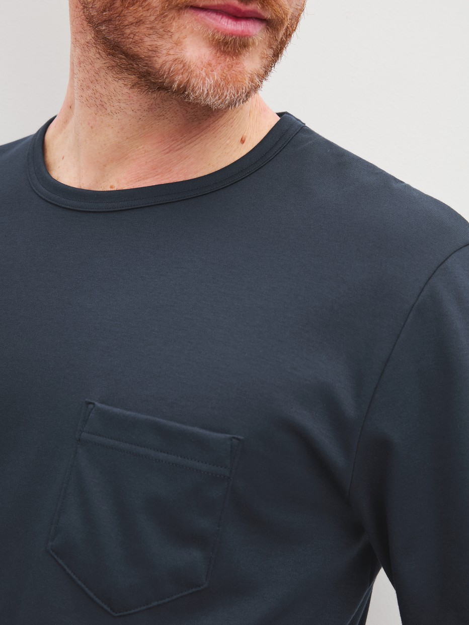 Men model is wearing  made of 100% Cotton in Blue, Unicoloured from the Relax Cosy Vibes 3 series by CALIDA, Detail