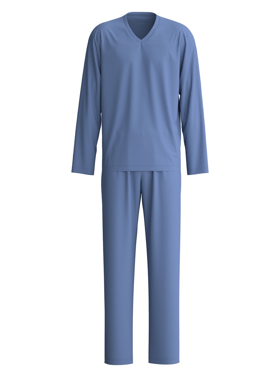 Men - Pyjamas, long made of 100% Cotton in Blue, Unicoloured, from the Relax Choice 1 series by CALIDA