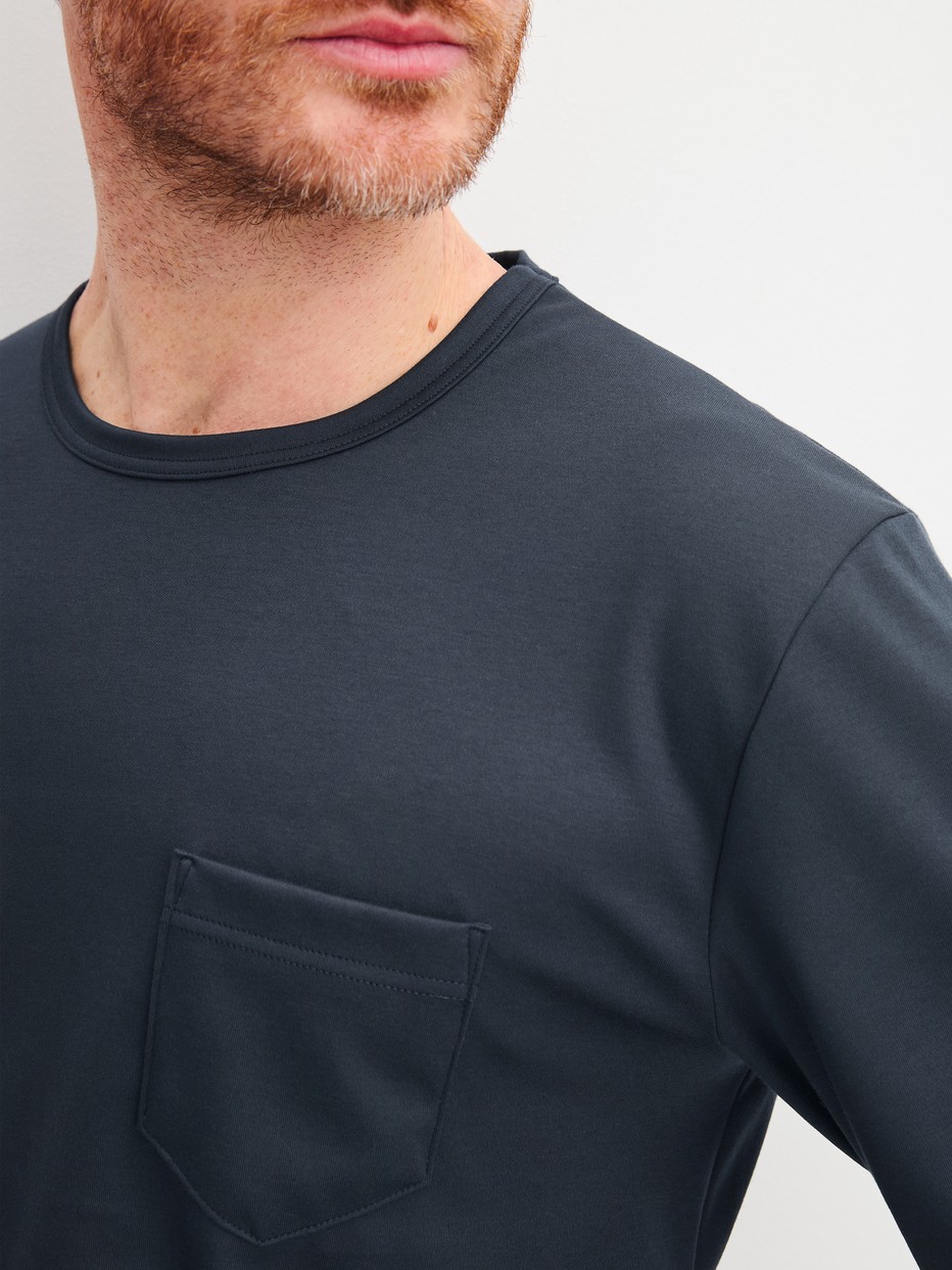 Men model is wearing  made of 100% Cotton in Blue, Unicoloured from the Relax Cosy Vibes 3 series by CALIDA, Detail