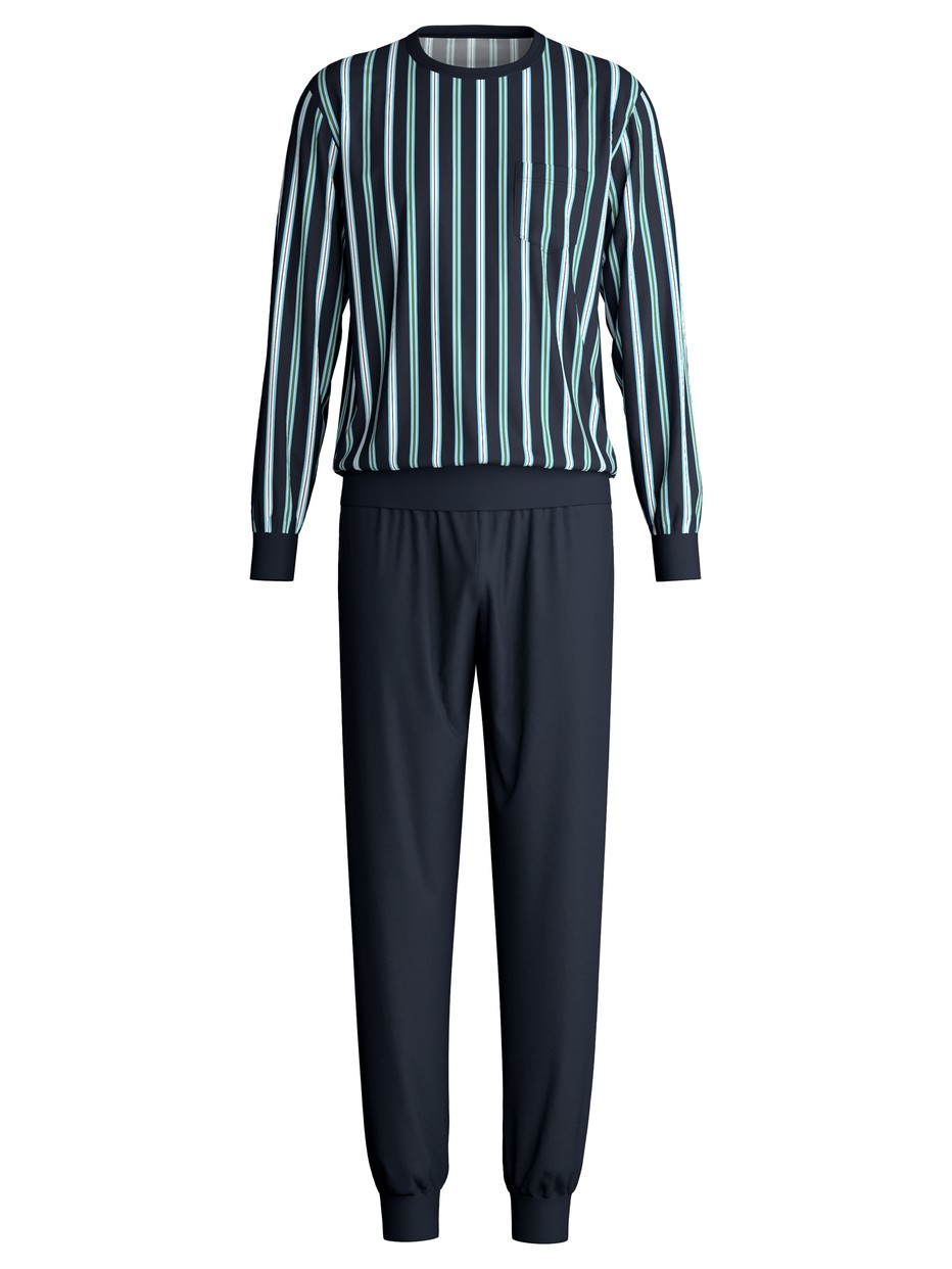 Men - cuffed pyjamas made of 100% Cotton in Blue, Striped, from the Relax Choice series by CALIDA