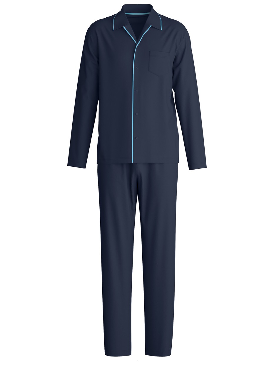 Herren - Pyjama mit Knöpfen aus 100% Baumwolle in Blau, Einfarbig aus Serie Relax Choice von CALIDA