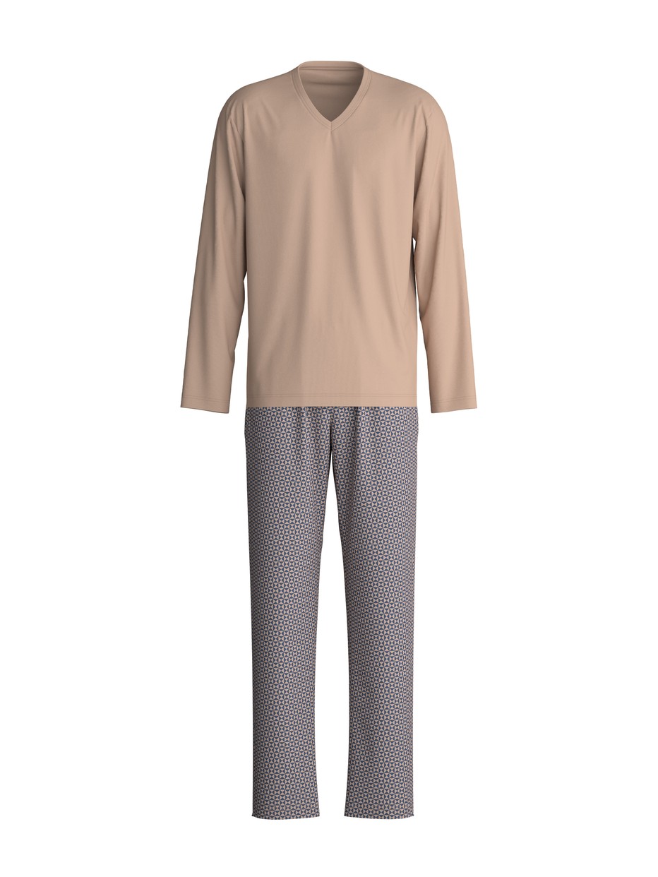 Homme - Pyjama, longue en 100% coton de couleur Beige, À motifs, de la série Nightwear Xtra de CALIDA