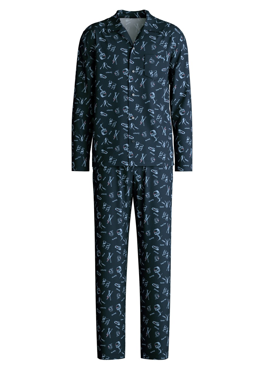 Men - Button-Up Pyjama made of 100% Cotton in Blue, Patterned, from the Relax Swiss Resort series by CALIDA