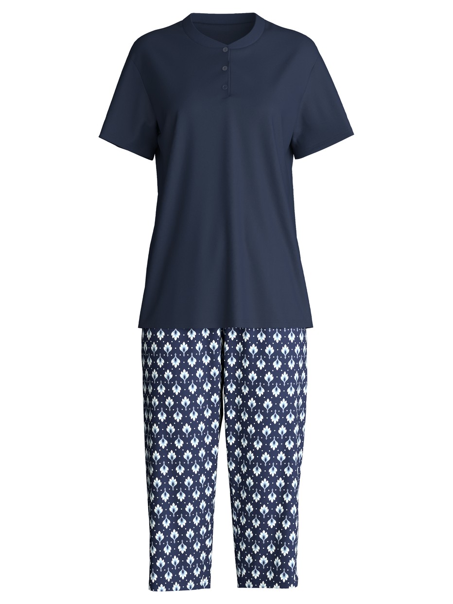 Femme - Pyjama capri en 100% coton de couleur Bleu, À motifs, de la série Daylight Dreams de CALIDA