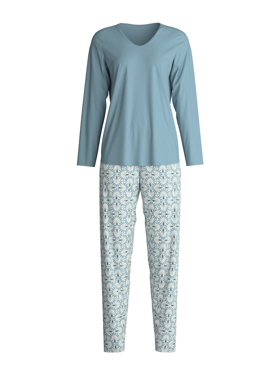 Women - Pyjamas, long made of 100% Cotton in Blue, Patterned, from the Ornament Nights series by CALIDA