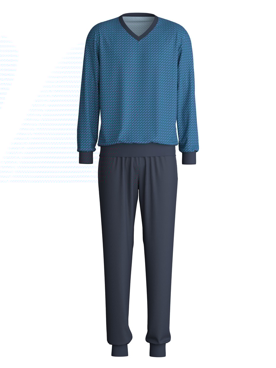 Homme - Pyjama avec bords élastiques en 100% coton de couleur Turquoise, À motifs, de la série Nightwear Xtra de CALIDA