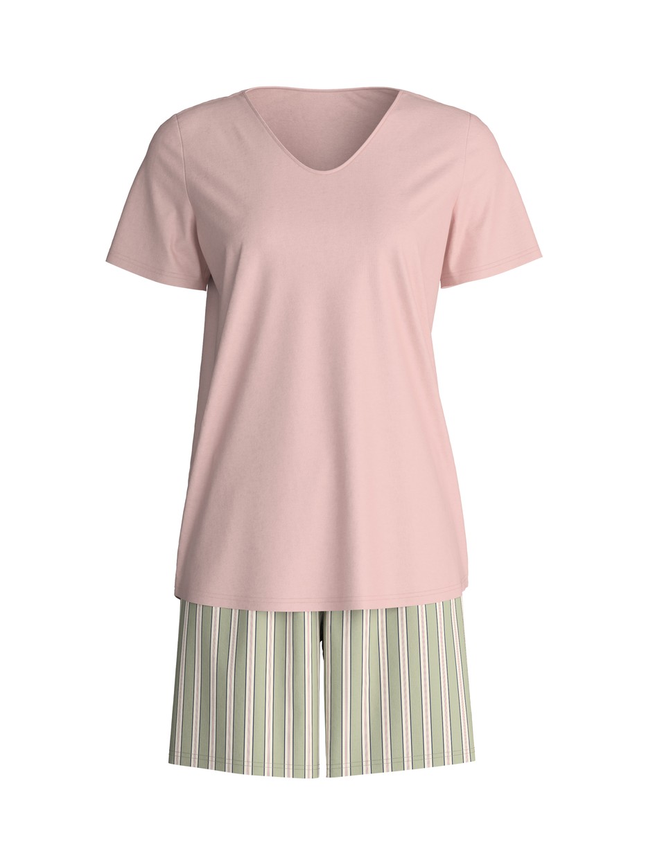 Damen - Kurz-Pyjama aus 100% Baumwolle in Grün, Gestreift aus Serie Cotton Special von CALIDA