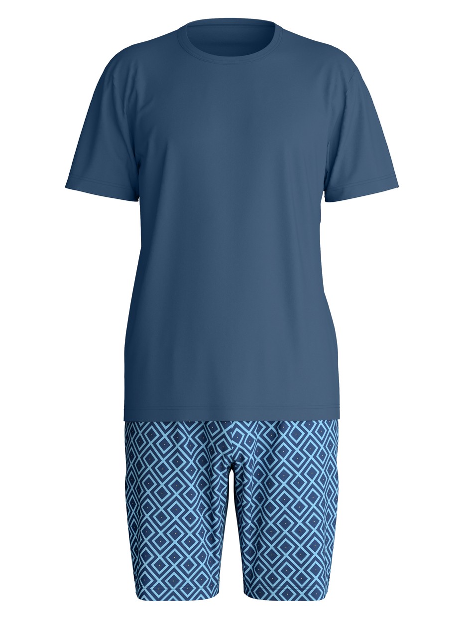 Herren - Kurz-Pyjama aus 100% Baumwolle in Blau, Kariert aus Serie Relax Streamline 2 von CALIDA