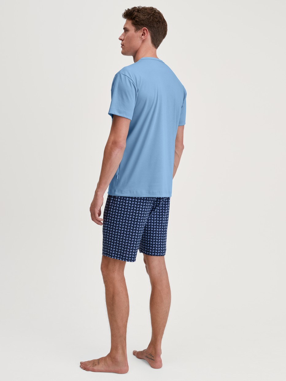 Men model is wearing Short pyjamas made of 100% Cotton in Blue, Checked from the Relax Streamline 1 series by CALIDA, Back view