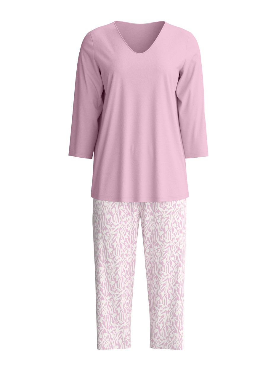 Donna - Pigiama capri in 100% cotone di colore Viola, Modello, della serie Blooming Nights di CALIDA