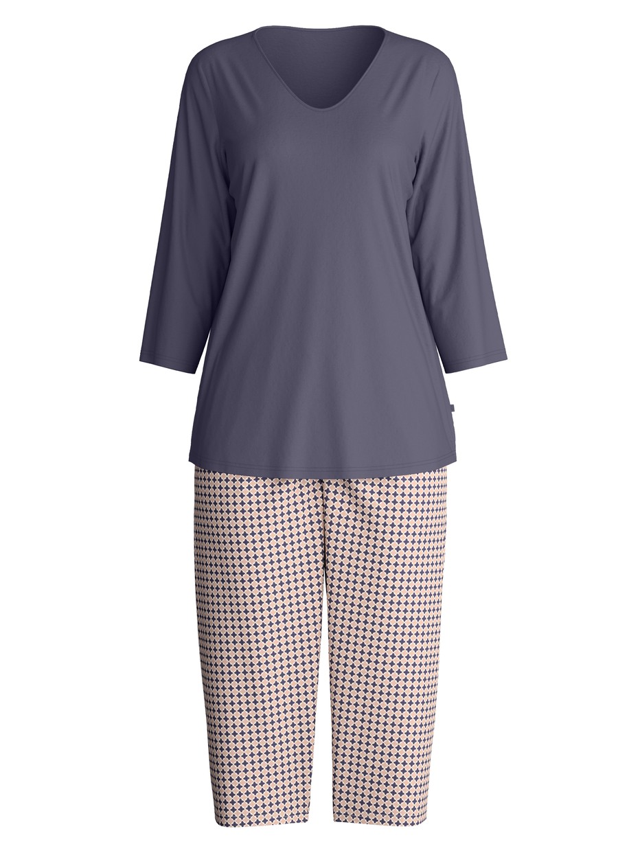 Donna - Pigiama capri in 100% cotone di colore Blu, Modello, della serie Graphic Nights di CALIDA