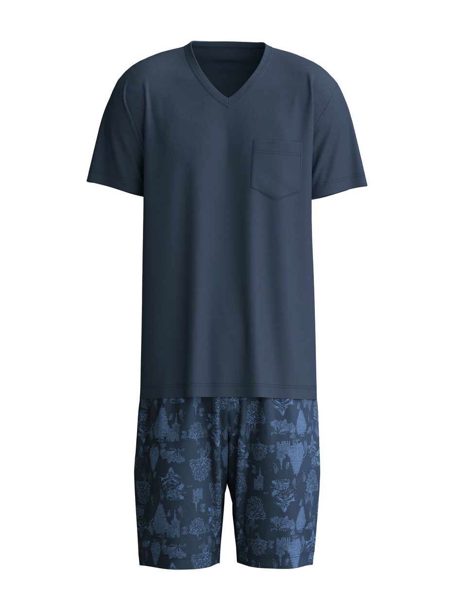 Homme - Pyjama court en 100% coton de couleur Bleu, À motifs, de la série Relax Streamline 1 de CALIDA