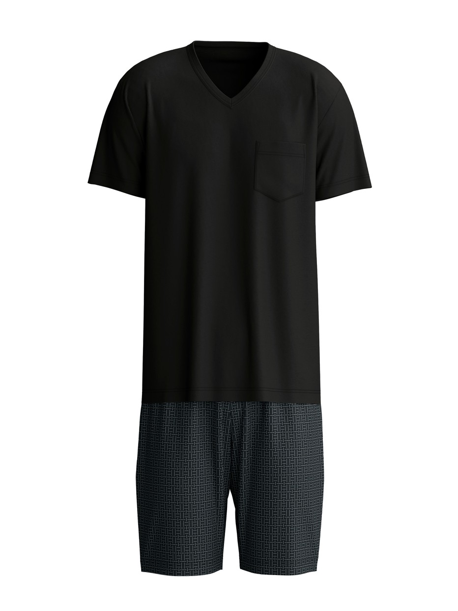 Men - Short pyjamas made of 100% Cotton in Black, Patterned, from the Relax Streamline 2 series by CALIDA