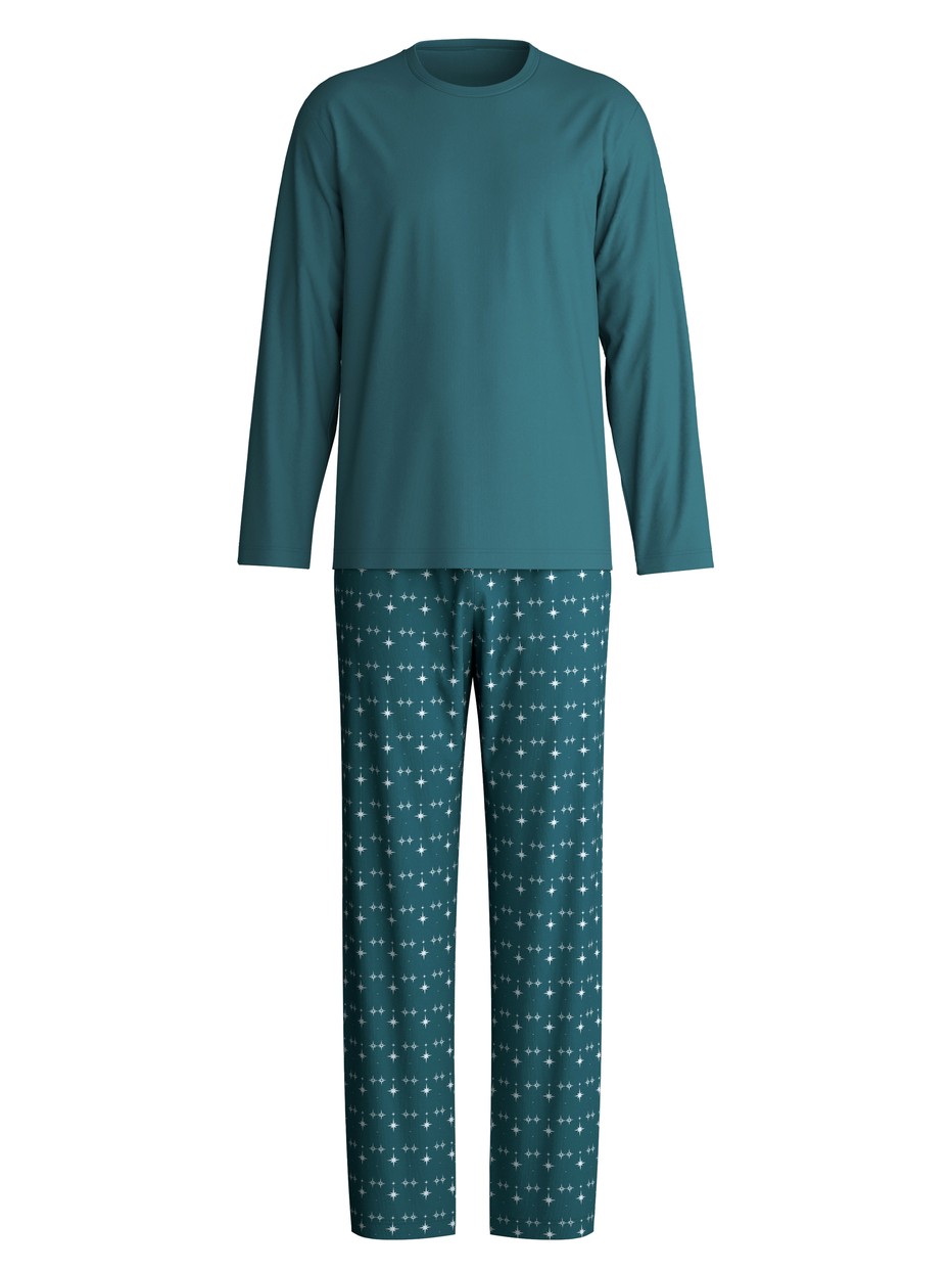 Herren - Pyjama, lang aus 100% Baumwolle in Türkis, Gemustert aus Serie Relax Streamline 3 von CALIDA