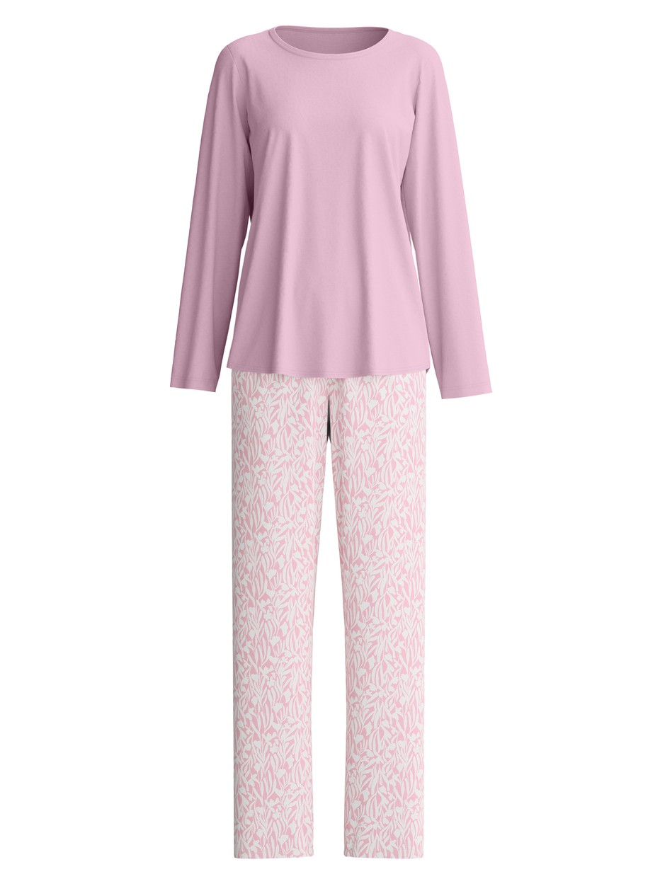Damen - Pyjama, lang aus 100% Baumwolle in Violett, Gemustert aus Serie Blooming Nights von CALIDA