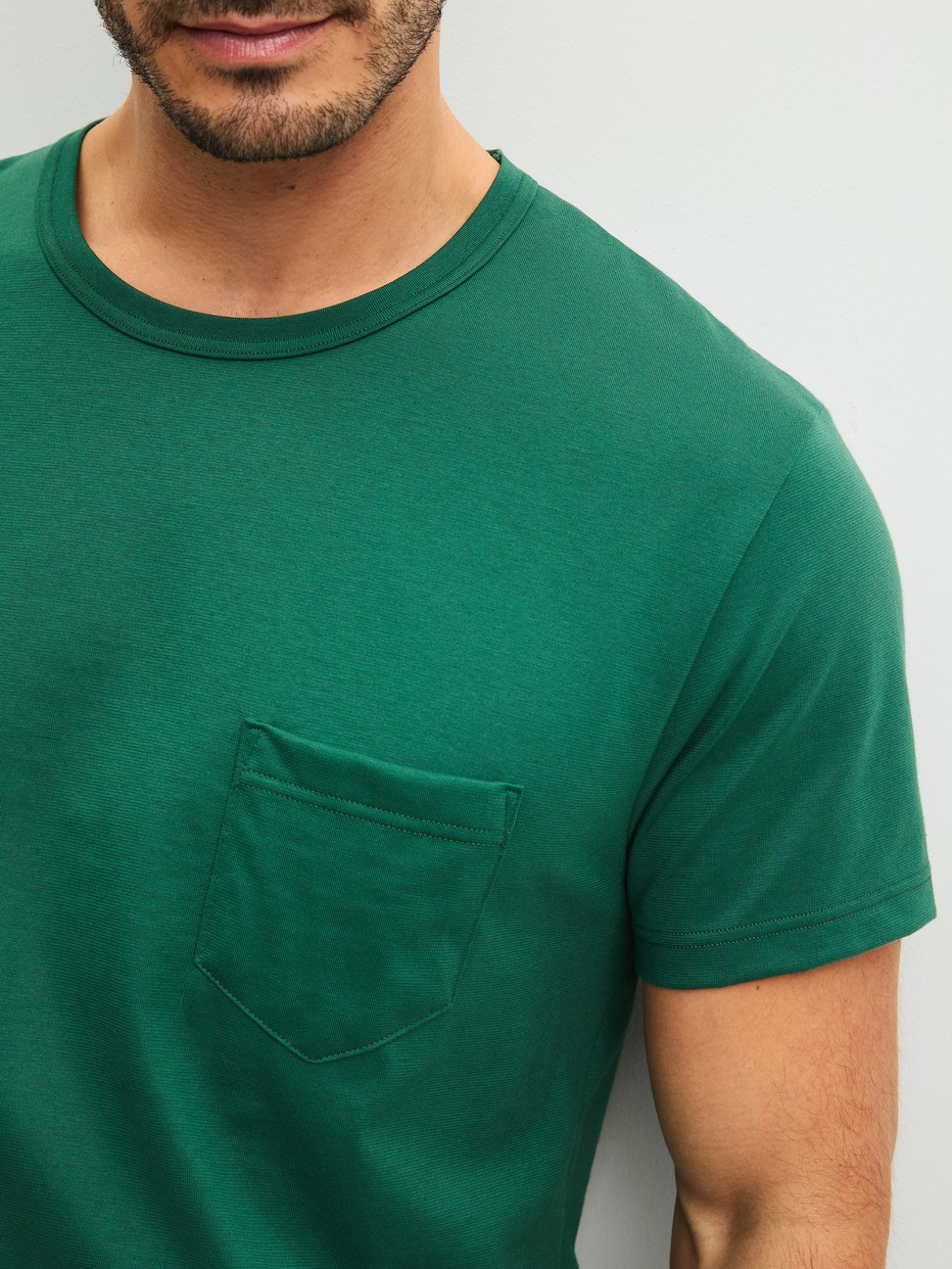 Men model is wearing Short pyjama made of 100% Cotton in Green, Checked from the Relax Imprint 2 series by CALIDA, Detail