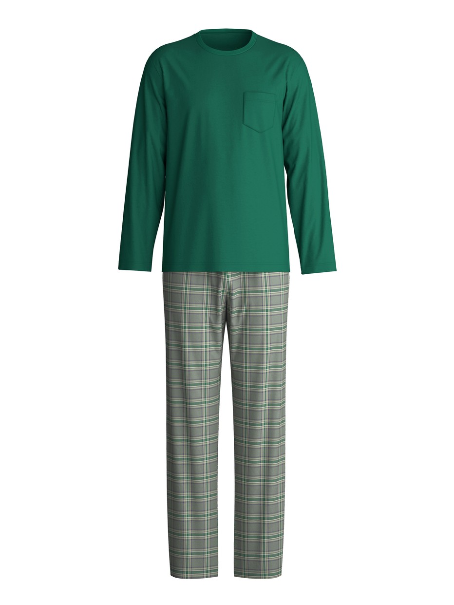 Men - Pyjamas, long made of 100% Cotton in Green, Checked, from the Relax Imprint 2 series by CALIDA