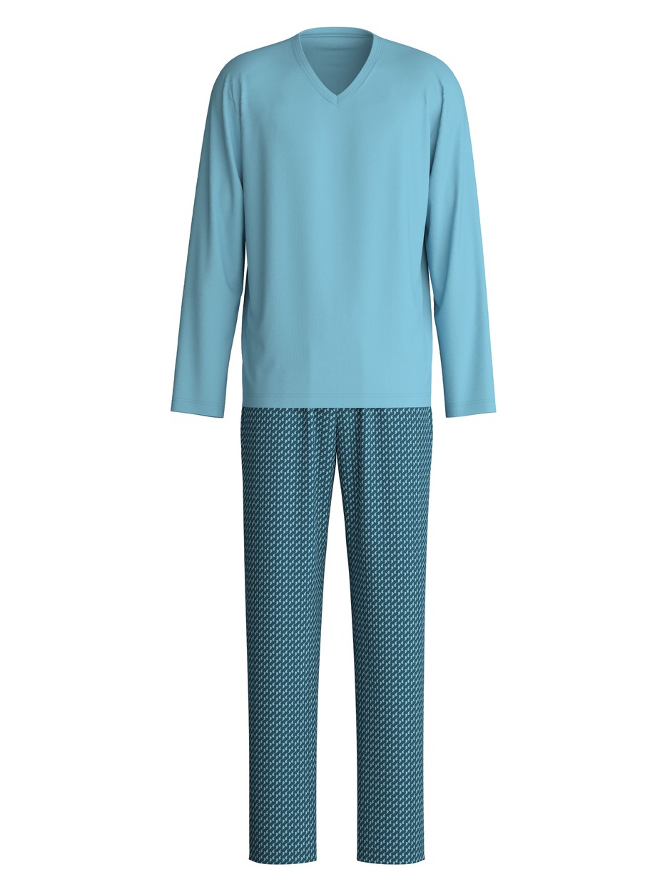 Herren - Pyjama, lang aus 100% Baumwolle in Blau, Gemustert aus Serie Cotton Special von CALIDA