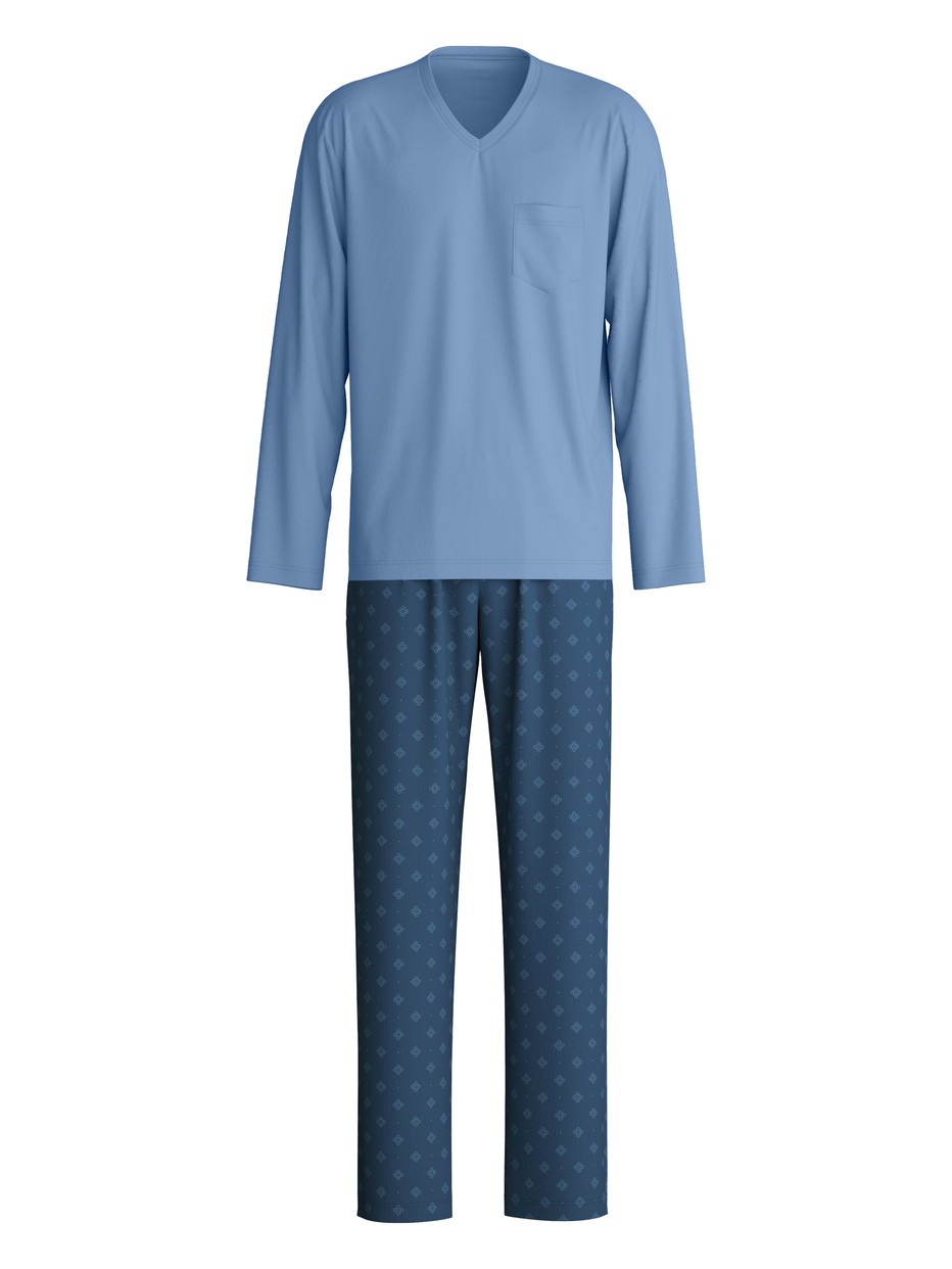 Men - Pyjamas, long made of 100% Cotton in Blue, Patterned, from the Relax Imprint 2 series by CALIDA