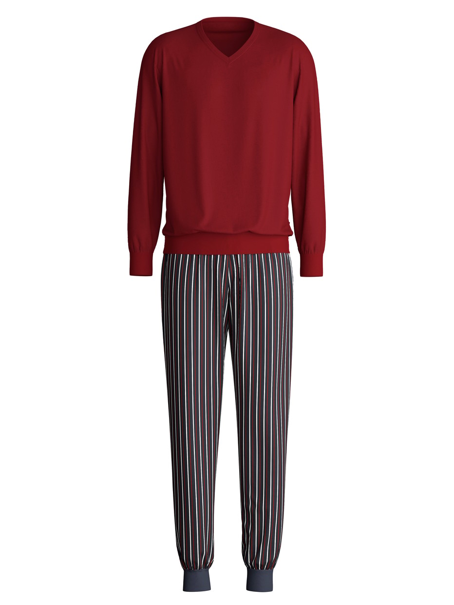 Herren - Bündchen-Pyjama aus 100% Baumwolle in Rot, Gestreift aus Serie Cotton Special von CALIDA