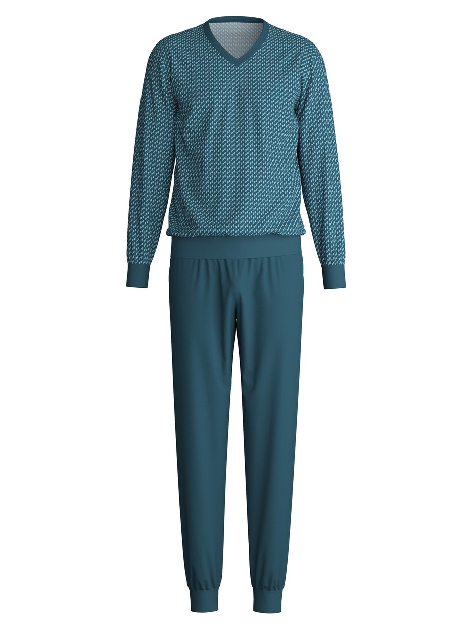 Men - Pyjama with cuff made of 100% Cotton in Blue, Patterned, from the Cotton Special series by CALIDA
