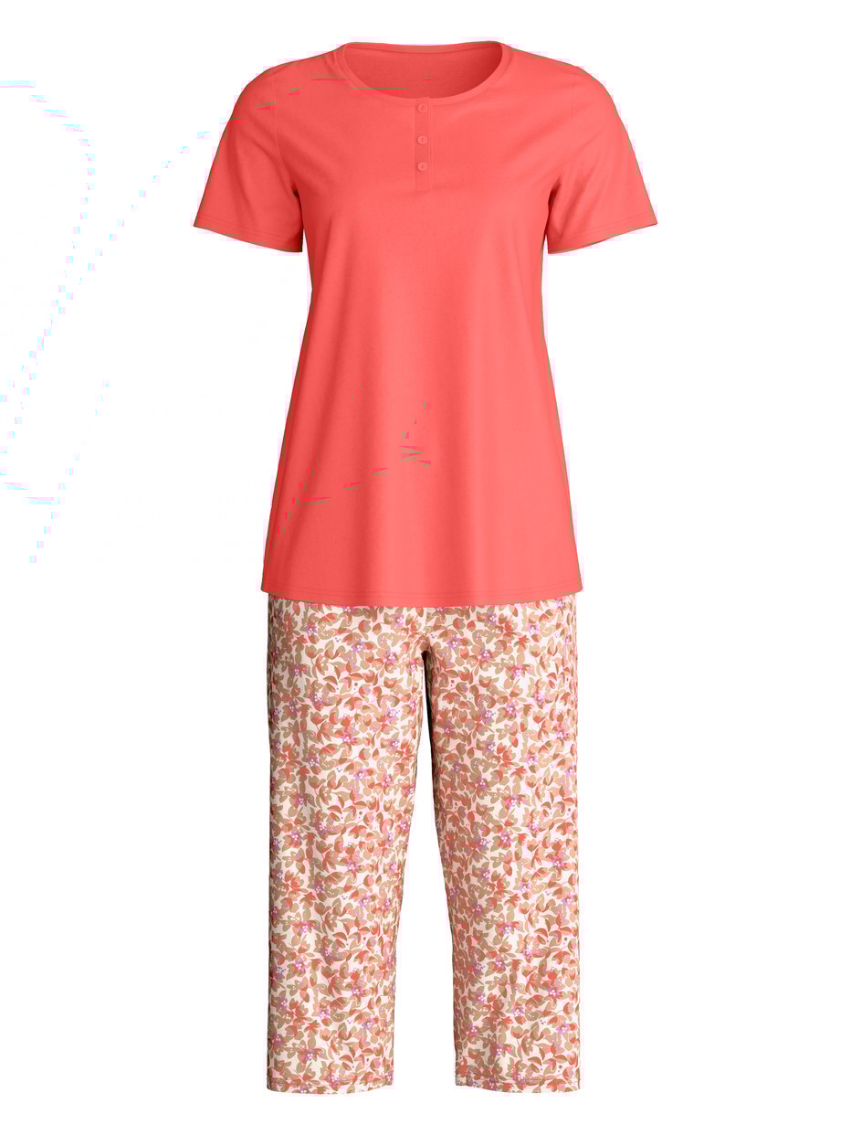 Women - Capri Pyjama made of 100% Cotton in Red, Floral, from the Flower Nights series by CALIDA