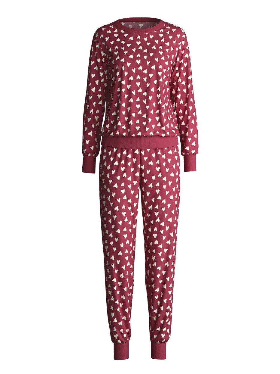 Damen - Bündchen-Pyjama aus 100% Baumwolle in Rot, Einfarbig aus Serie Cotton Special von CALIDA