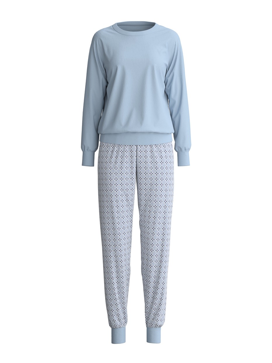 Women - Pyjama with cuff made of 100% Cotton in Grey, Patterned, from the Cotton Special series by CALIDA