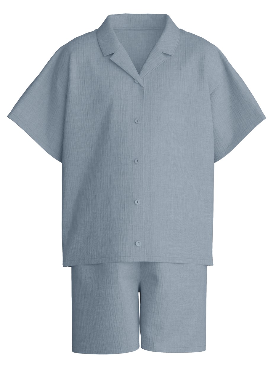 Kinder - Kurz-Pyjama mit Knöpfen aus 100% Baumwolle in Blau, Einfarbig aus Serie Kids Sleep von CALIDA