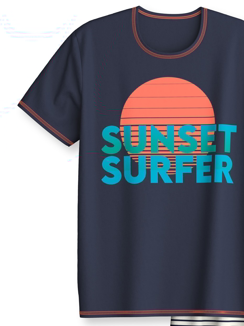 Figli - Pigiama corto in puro cotone organico in 100% cotone di colore Blu, , della serie Kids Surf di CALIDA