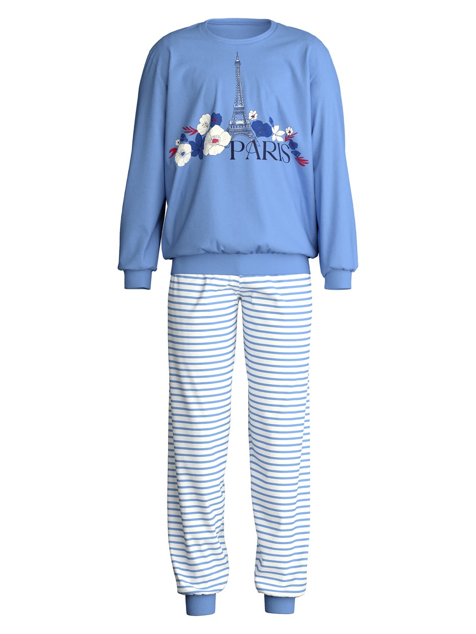 Figli - Pigiama con polsini in 100% cotone di colore Viola, , della serie Kids Stripes di CALIDA