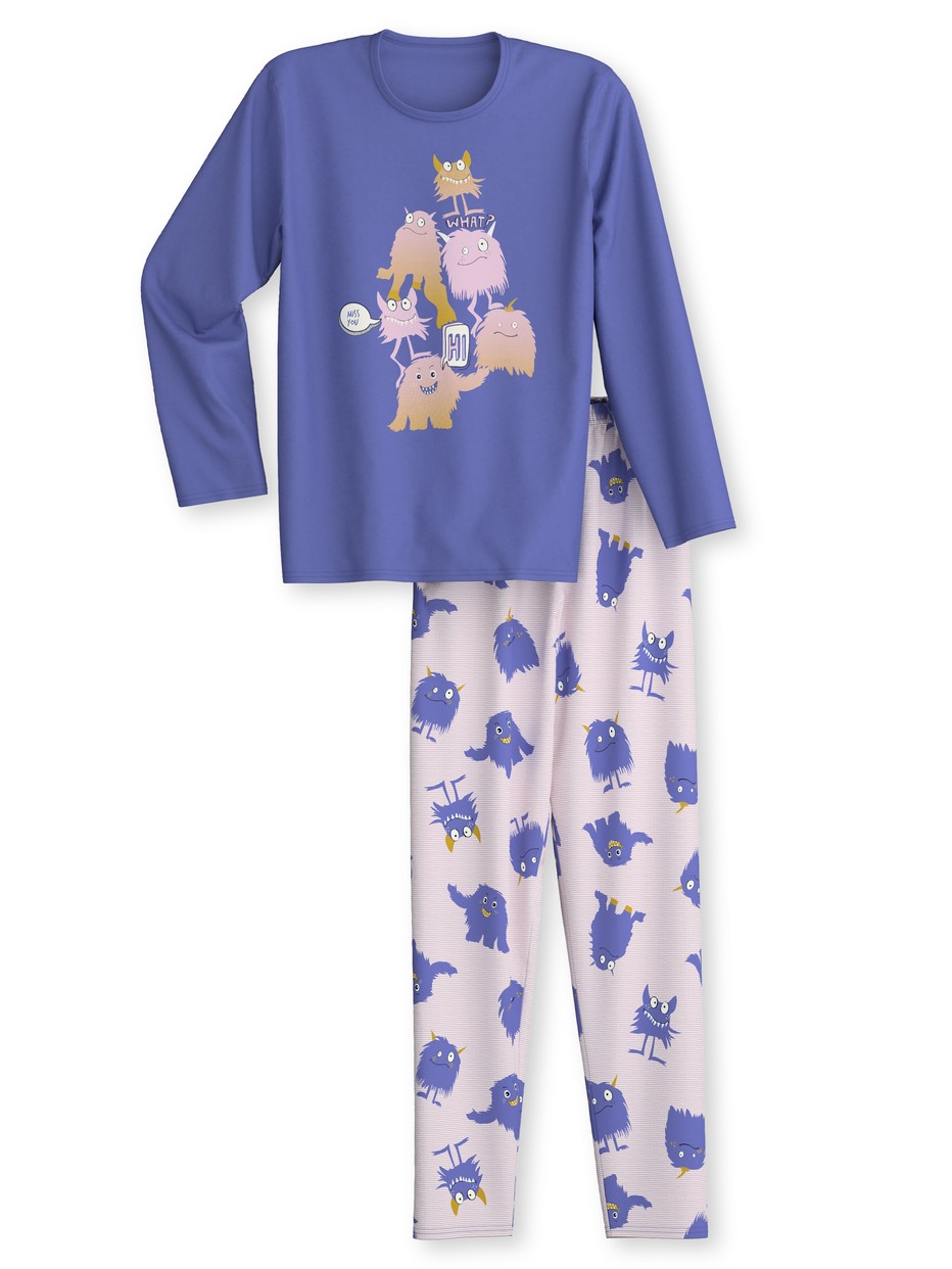Multipack Kinder - Pyjama, lang aus 100% Baumwolle in Violett, Gemustert aus Serie Kids Monsters von CALIDA