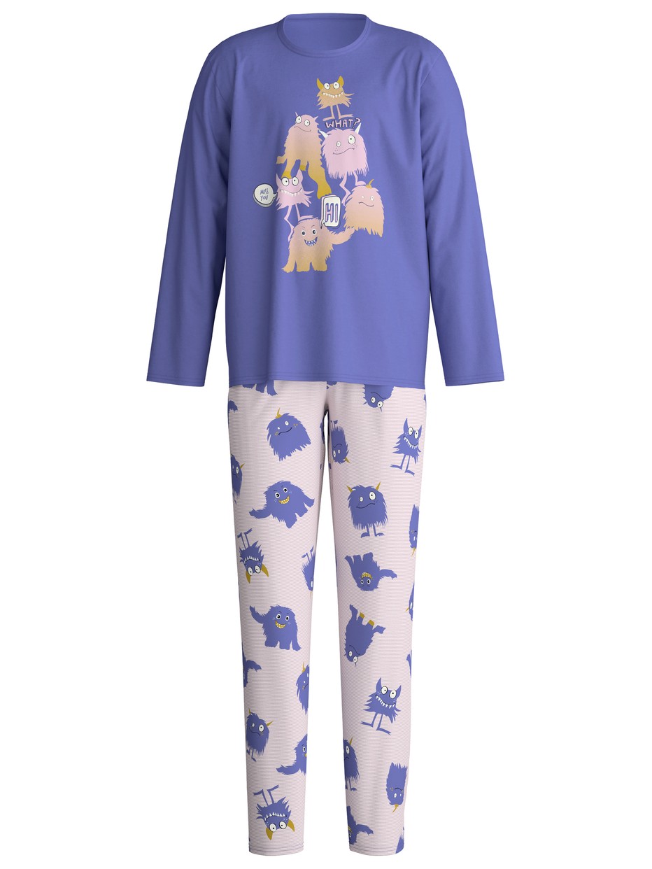 Kinder - Pyjama, lang aus 100% Baumwolle in Violett, Gemustert aus Serie Kids Monsters von CALIDA