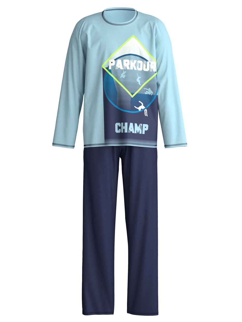 Kids - Pyjamas, long made of 100% Cotton in Blue, Patterned, from the Kids Parkour series by CALIDA