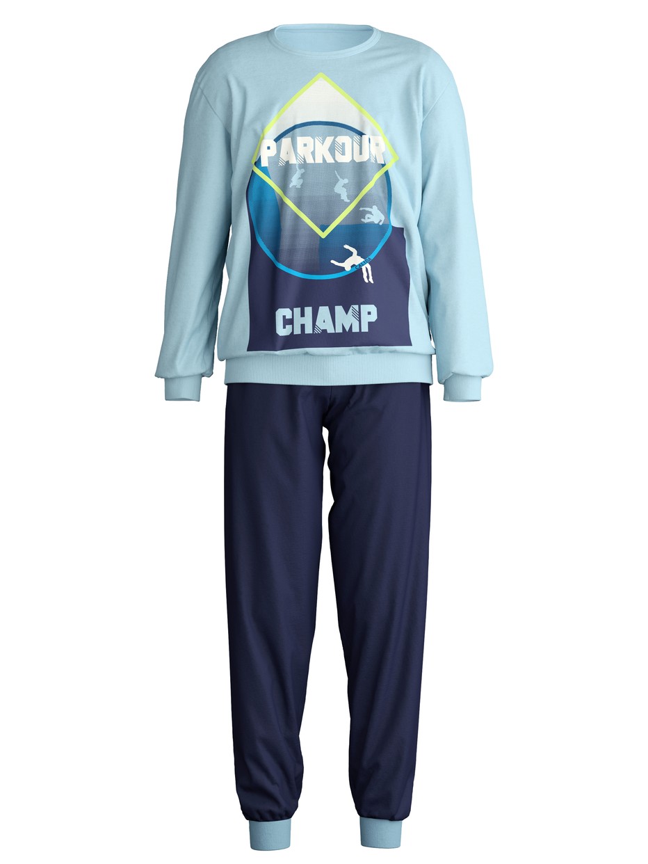 Kids - Pyjama with cuff made of 100% Cotton in Blue, Patterned, from the Kids Parkour series by CALIDA