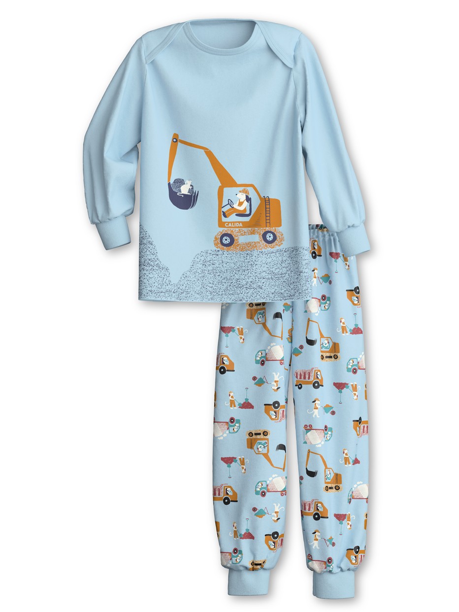 Figli - Pigiama con polsini in 100% cotone di colore Blu, Modello, della serie Toddlers Worker di CALIDA, Vista frontale, Sfondo bianco