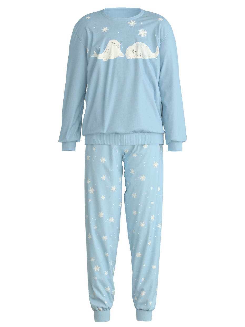 Kids - Pyjama with cuff made of 100% Cotton in Blue, Patterned, from the Kids Snowflakes series by CALIDA