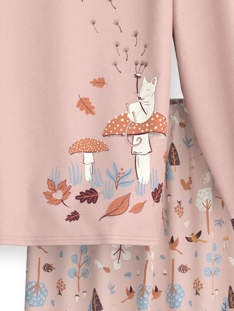 Figli - Pigiami, lunghi in 100% cotone di colore Rosa, Modello, della serie Kids Forest di CALIDA