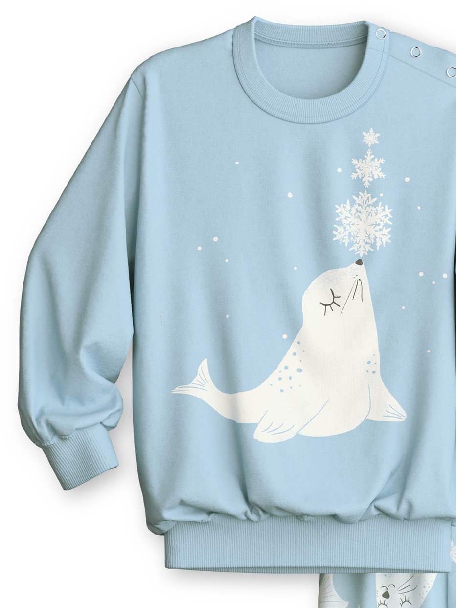 Kids - Pyjama with cuff made of 100% Cotton in Blue, Patterned, from the Toddlers Seal series by CALIDA