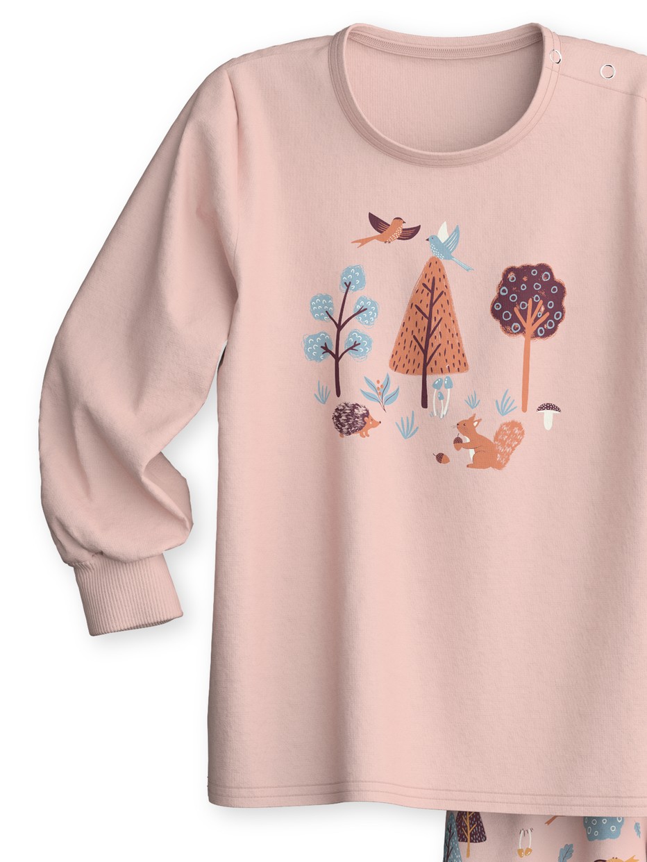 Figli - Pigiama con polsini in 100% cotone di colore Rosa, Modello, della serie Toddlers Forest di CALIDA