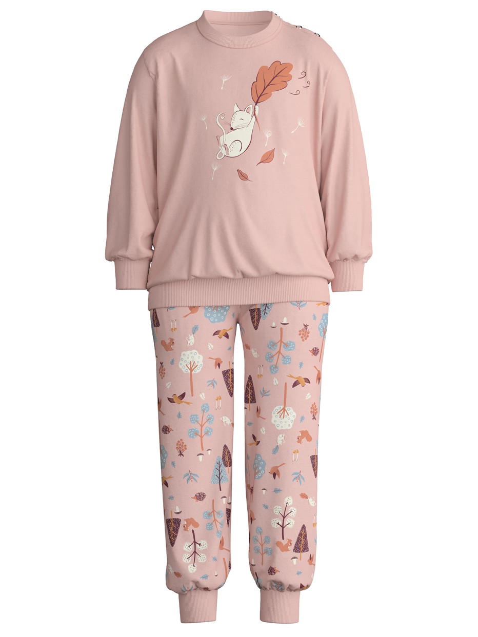 Figli - Pigiama con polsini in 100% cotone di colore Rosa, Modello, della serie Toddlers Forest di CALIDA