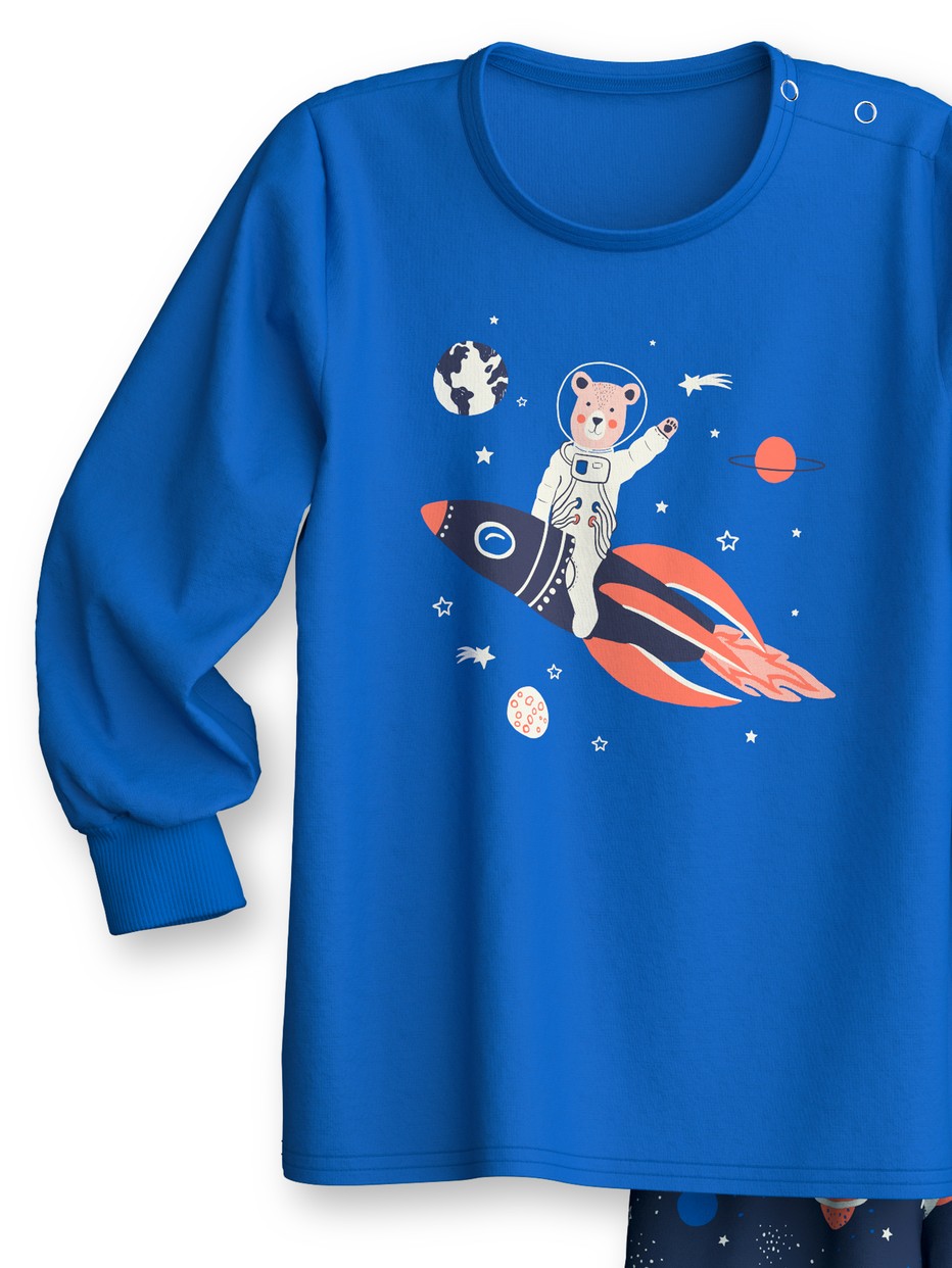 Kids - Pyjama with cuff made of 100% Cotton in Blue, Patterned, from the Toddlers Space series by CALIDA