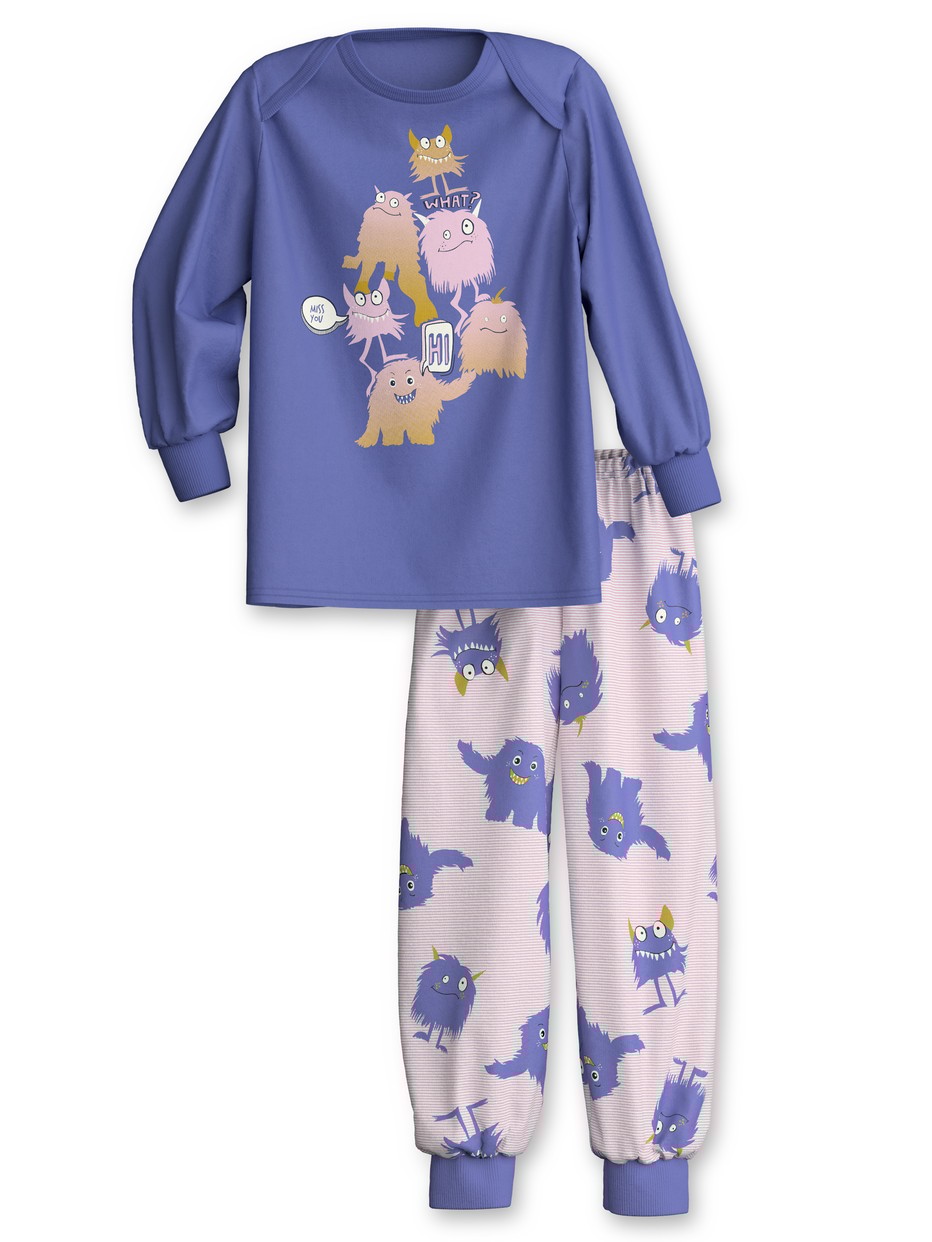 Multipack Kids - Pyjama with cuff made of 100% Cotton in Purple, Patterned, from the Toddlers Monsters series by CALIDA