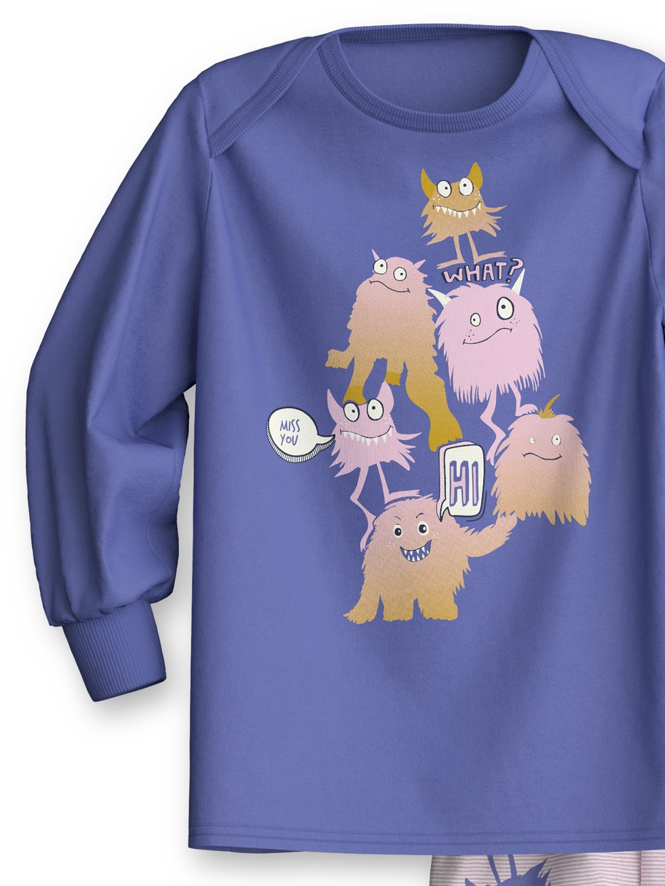 Kids - Pyjama with cuff made of 100% Cotton in Purple, Patterned, from the Toddlers Monsters series by CALIDA